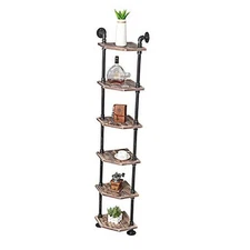  Industrial Pipe Shelves Modern/Rustic Corner Book Shelves with Real 6-Tier