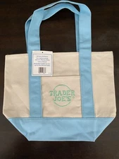 TRADER JOES ~ PASTEL BABY BLUE COLOR ~ MINI CANVAS TOTE BAG ~ BRAND NEW ~