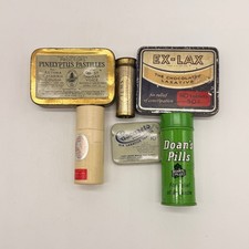 Vtg Apothocary Tins Lot Proctors Pinelyptus Pastilles Ex-Lax Doans Pills Cascar