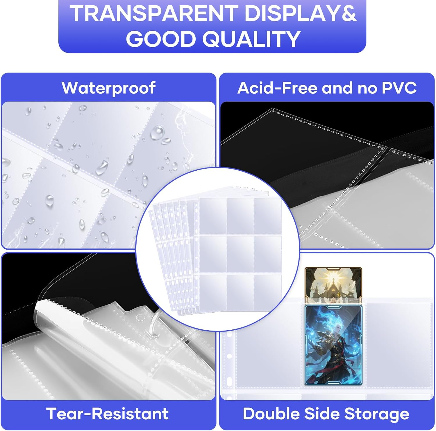 40 Pack 9 Pocket Page Protectors,720 Pockets Double Sided Card Holder Pages for