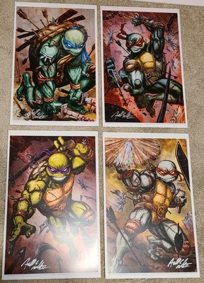 Set of 4 Signed TMNT 11 X17  Art Prints Freddie Williams II Mutant Ninja Turtles
