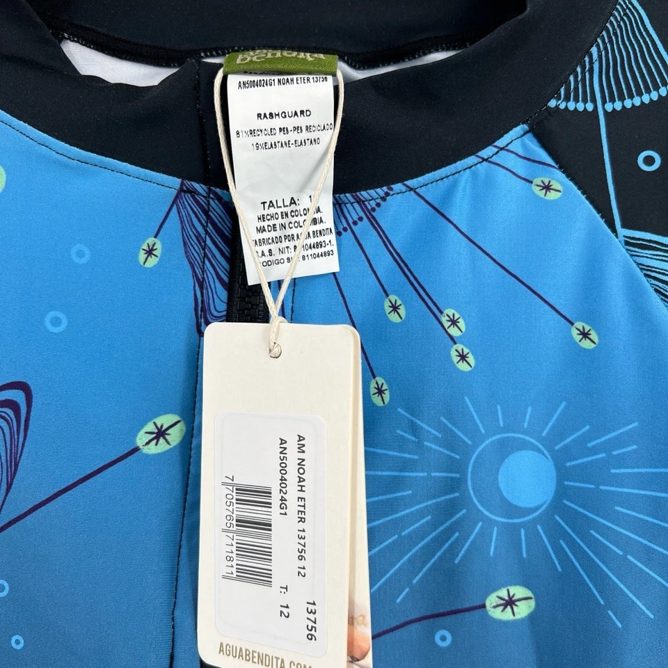 Agua Bendita Niños Protector de Erupciones Azul Cremallera Cuello Estampado Abstracto Manga Larga 12 Nuevo Foto 2 de 3