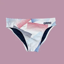 Arena men white navy red print swim bikini brief swimwear swimsuit size 30 32