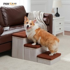 3-Tier Dog Stairs Foldable Pet Steps with Storage Adjustable Height Non-Slip Ram
