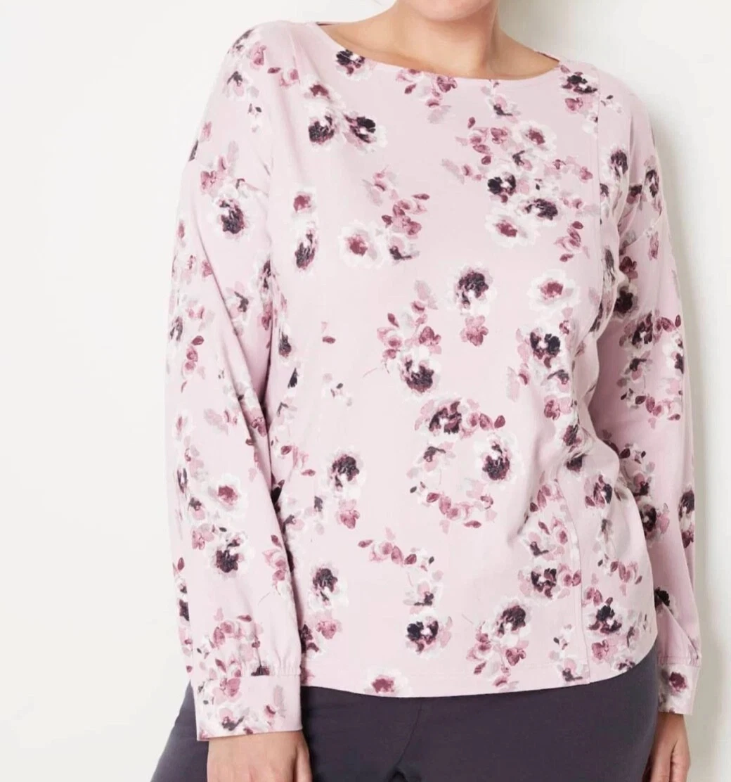 Sweat Femme J. Jill à Fleurs – Beige Plissé – Manches Longues – Taille XL