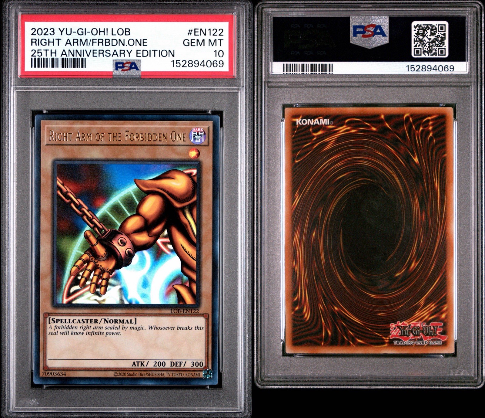 Yugioh Right Arm of the Forbidden One LOB-EN122 25th Anniversary PSA 10 view 3