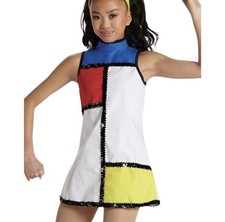 Weissman 90s go-go color block shift dress mock neck sequin Mondrian dance vtg
