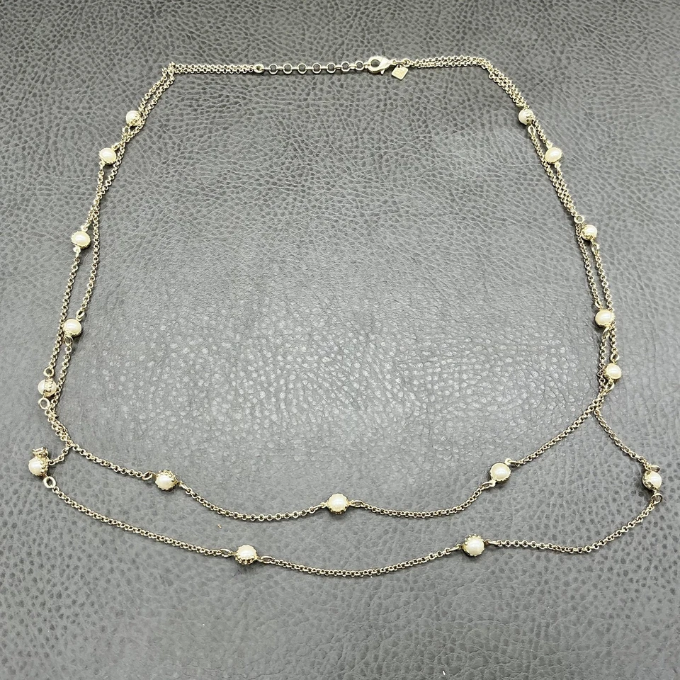 Collar Banana Republic Mujer Tono Dorado Imitación Perla Estación Cadena En Capas Largo Foto 2 de 4
