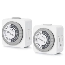 2-Pack Mechanical Outlet Timers 24 Hour Indoor Plug-in 30 Min Intervals