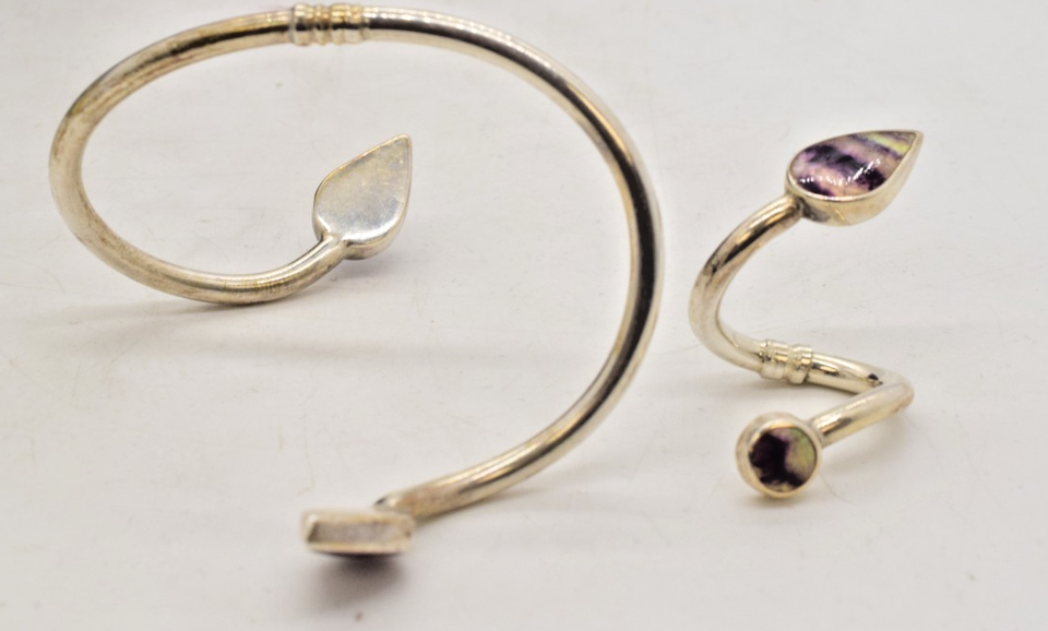 Stone Torque 925 Sterling Silver Purple Stone Torque Bangle Bracelet & Ring Set ...