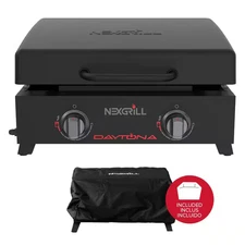Daytona 2-Burner Flat Top Griddle Portable Propane Gas Grill in Black with PVC C