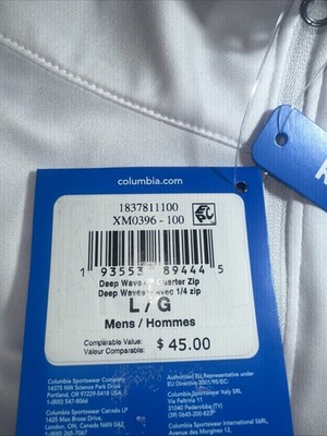 人 NEW Men's Columbia PFG White Deep Waves 1/4 Zip Pullover Size
