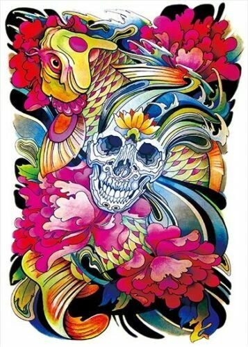 Tatuaje temporal espalda completa arte corporal grande pegatina impermeable dragón japonés koi Foto 4 de 4