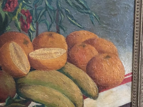 Ancien Tableau Signé Huile sur Bois Nature Morte Fruits 1937 - Imagen 11 de 24
