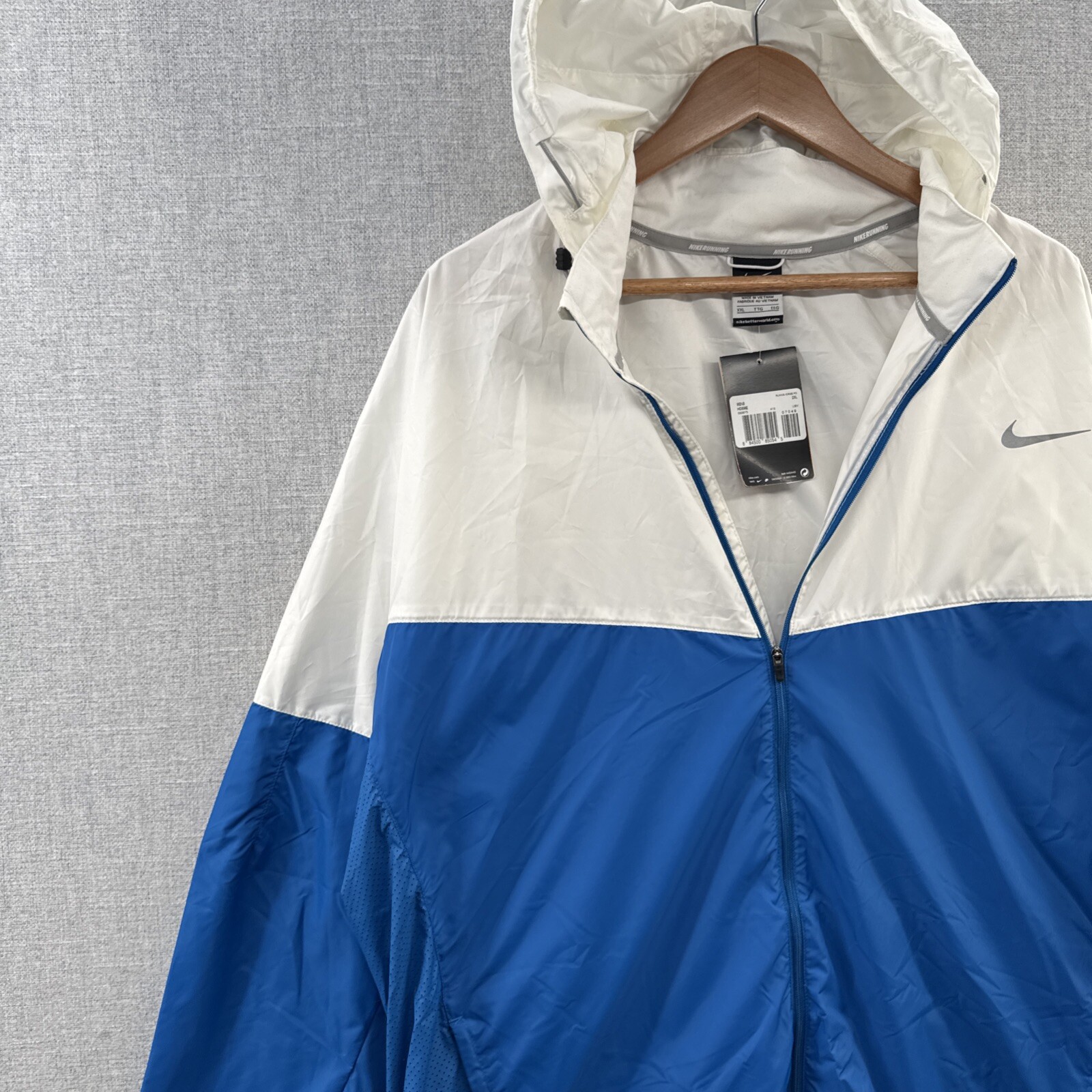 SACAI X NIKE NUOVO Nike Vapor Running Jacket 2XL Blu Full Zip Giacca a vento con cappuccio Riflettente