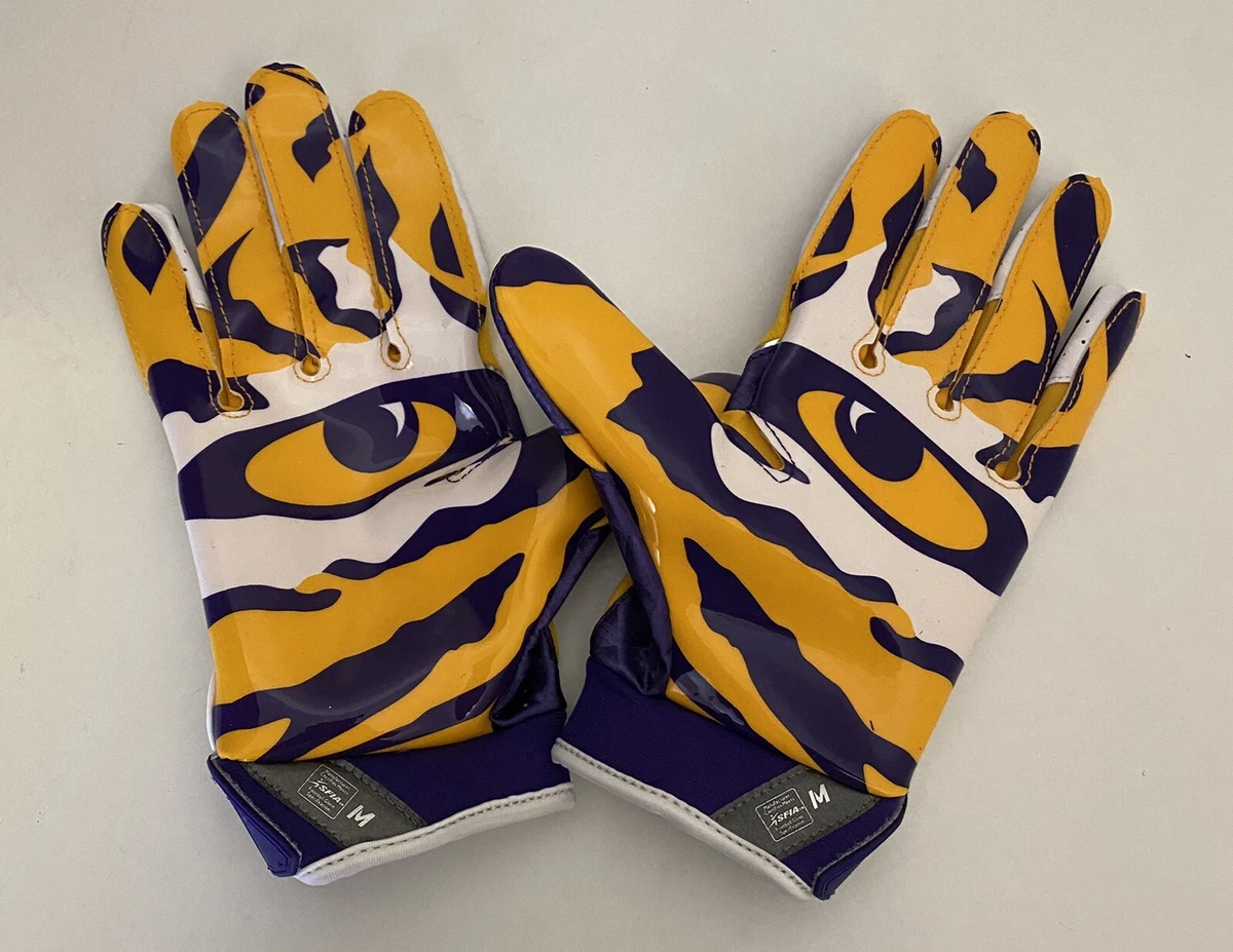 Nike NCAA LSU Tigers Vapor Jet Purple Gold Football Gloves Adult Sz Medium  RARE!