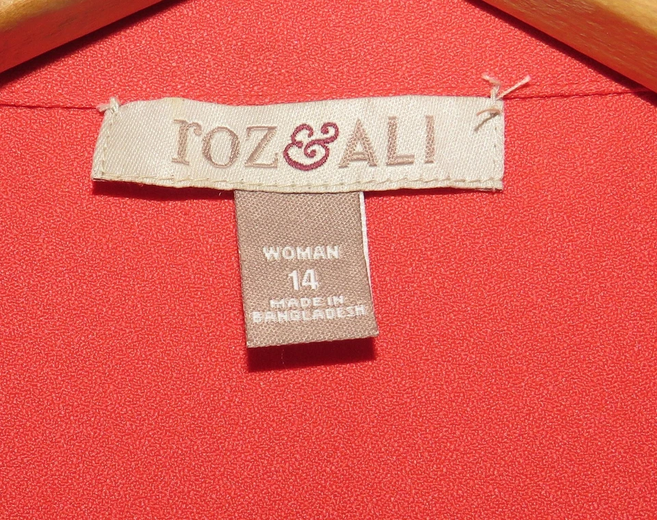 Roz & Ali Womans Size 14 Coral Long Sleeve Open Front Blazer Jacket Flap Foto 3 de 4
