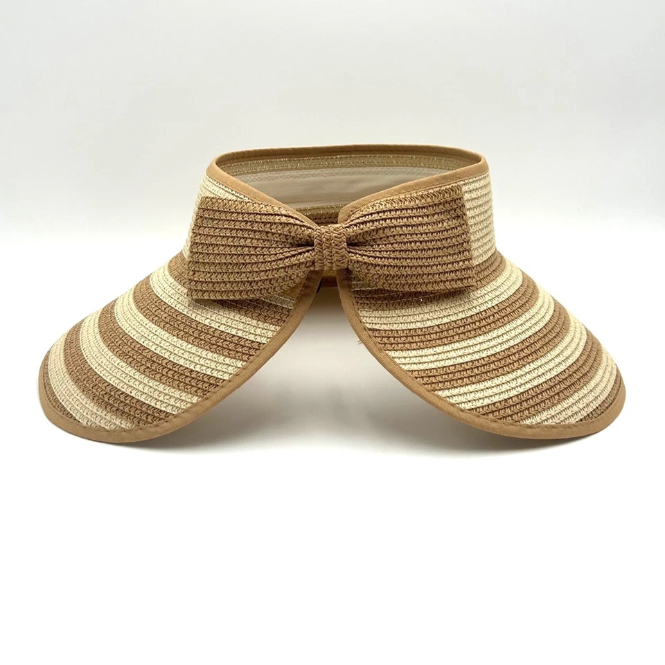 Magid шляпы NYC, желтовато-коричневый и Konjac, в полоску солнцезащитный козырек соломенная шляпа с бантом, гибкий, Fo - Изображение 2 из 4