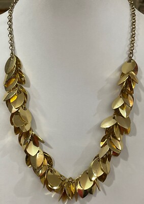 Noir Jewelry Brand Multi Leaves Leaf Charms Shiny Gold Tone Fringe Necklace