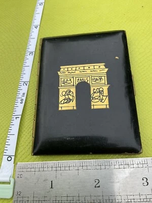 RETRO VINTAGE BLACK Cute Arc De Triumph Paris CIGARETTE Cigar Metal CASE WALLET - Image 1 of 4
