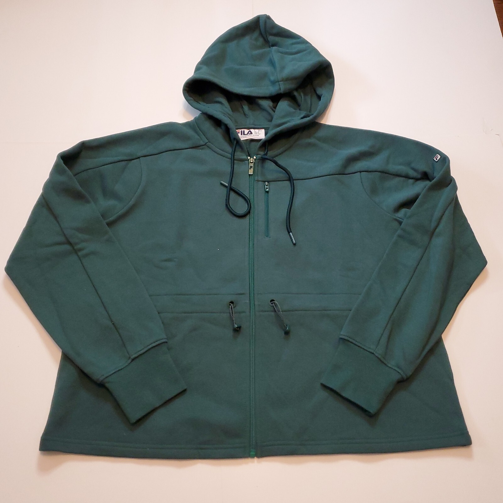 Felpa donna con cappuccio zip intera Fila verde piccola nuova senza etichette
