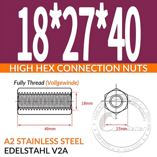 HIGH HEX CONNECTION NUTS HEXAGON CONNECTOR ROD BAR STUD LONG NUT M2 M3 M4 - M24 - Picture 190 of 197