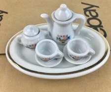Miniature Mini Tea Set Basket of Flowers Floral Flower Design 9 Piece