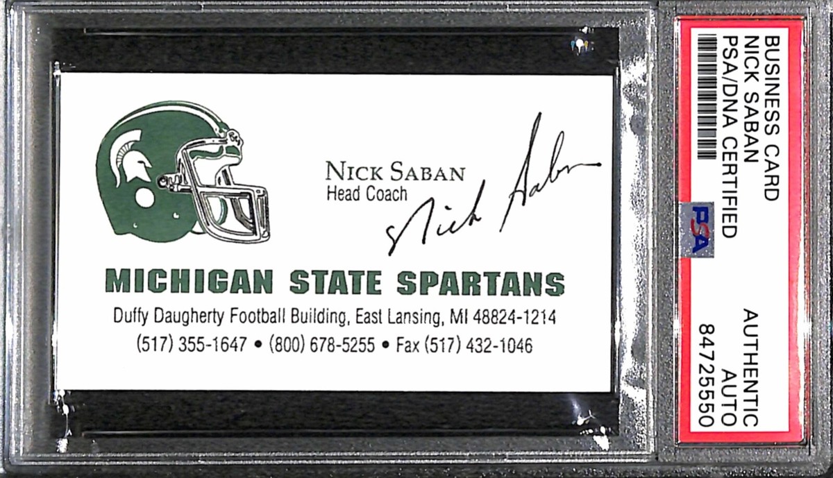 Signed Nick Saban Business Card MSU Spartans Autographed Rookie