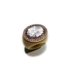 Anello Cammeo Naturale Inciso a Mano – Argento 925 Rosé – Gambo Avorio Vegetale