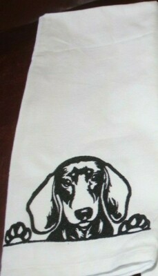 Dachshund Dog Breed White Cotton Dish Tea Towel EMBROIDERED ...