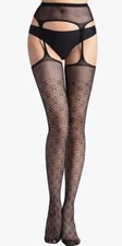 High Waist Fishnet Suspender Pantyhose Thigh High Stocking Black Woman ONE SIZE
