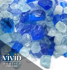 VIVID BAHAMA BLUE 1/2 - 3/4" Large Fireplace & Fire Pit Fireglass Glass Crystals