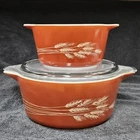 VINTAGE PYREX 473-B 1L (No Lid) & 475-B 2.5L (With Lid) Autumn Harvest Wheat