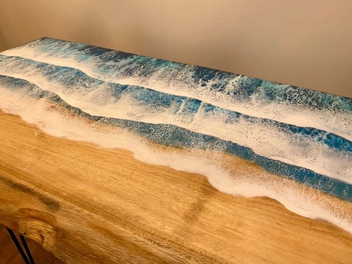 Epoxy Wooden Resin Table top, Live Edge Wooden Console & Coffee table Top Decor - Picture 6 of 16