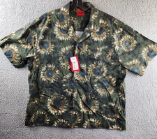 HUGO Oversize Printed Camp Shirt Men's L Green Multi Short Sleeve Button Closure