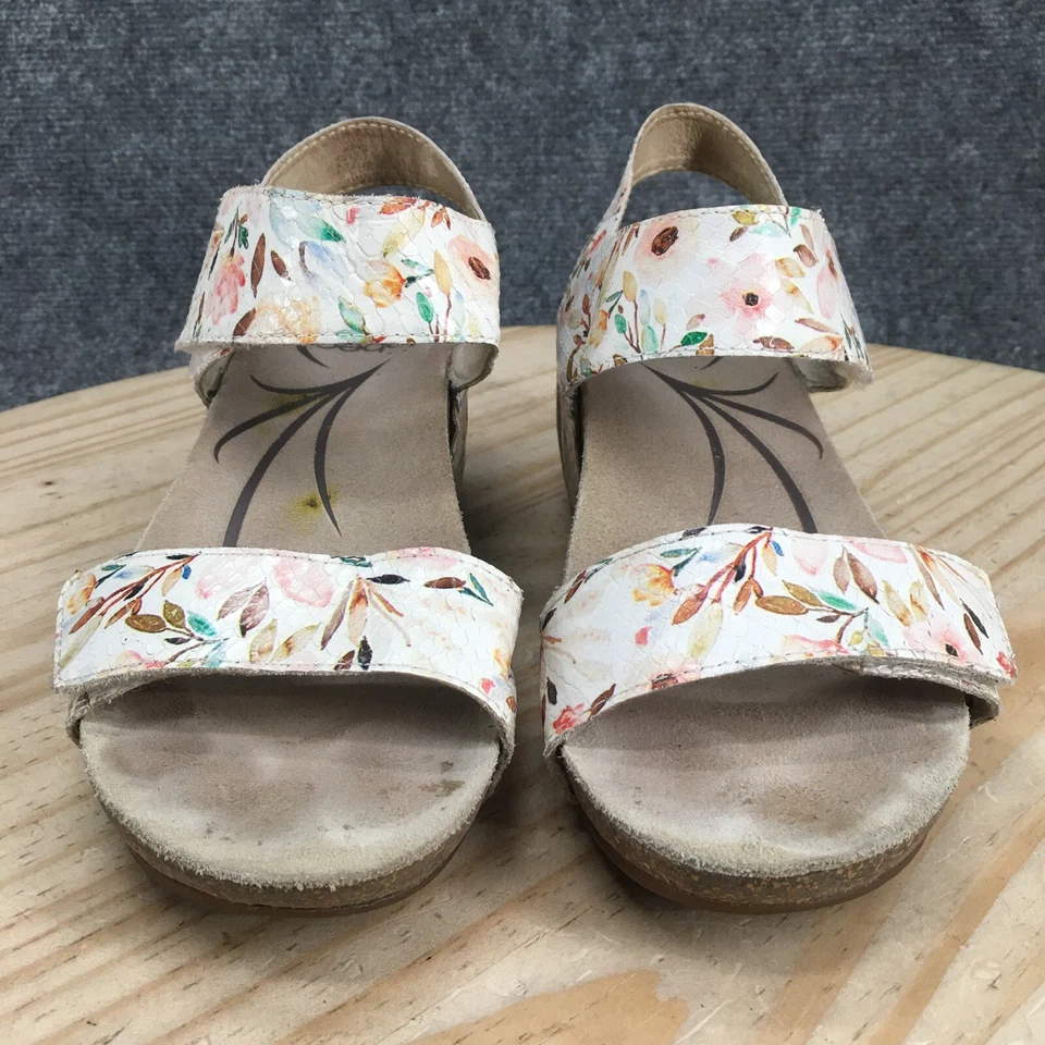 Sandalias Abeo Mujer 6 Estrechas Una Correa al Tobillo Multicolor Cuero Cuña Floral Foto 4 de 4