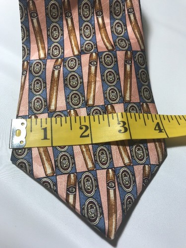 Les Impromptus Paris Cigars 100% Silk Men's Necktie Pink Blue Tie Tobacco - Picture 7 of 7