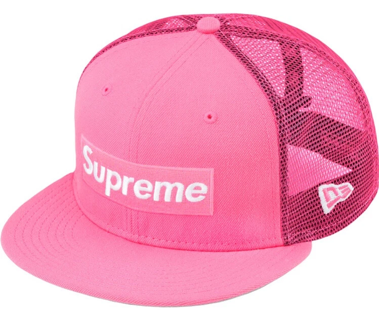 SUPREME BOX LOGO MESH BACK NEW ERA PINK HAT/ SIZE 7 1/4 SS22 WEEK 19/ AUTHENTIC