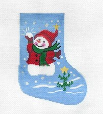 Snowman with Snowball  Tree Mini Stocking handpainted Needlepoint Canvas LEE
