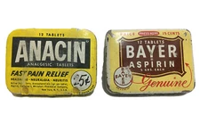 Vintage Medicine Tins Anacin And Bayer Aspirin Empty Lot of 2