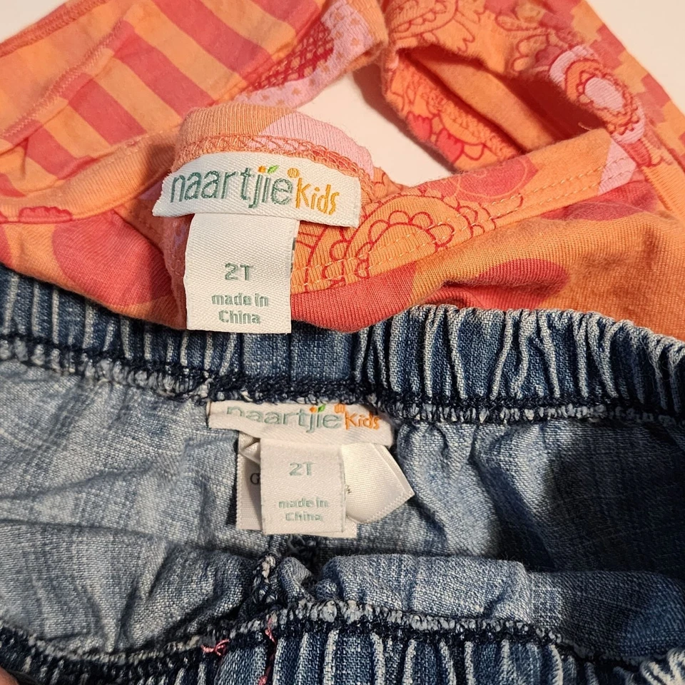 Naartjie Talla 2T Conjunto Sin Mangas Naranja Lunares Top Denim Capris Foto 4 de 4