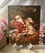 Santa on RockIng Horse,  Victorian Christmas, Handcrafted Plaque / Sign