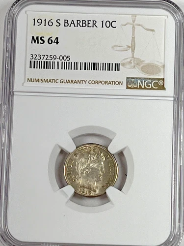 1916-S Barber Dime : NGC MS64