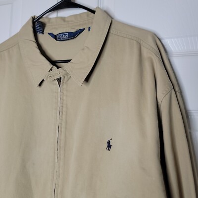 Polo Ralph Lauren Jacket Coat Khaki XXL Full Zip Cotton 2XL Plaid