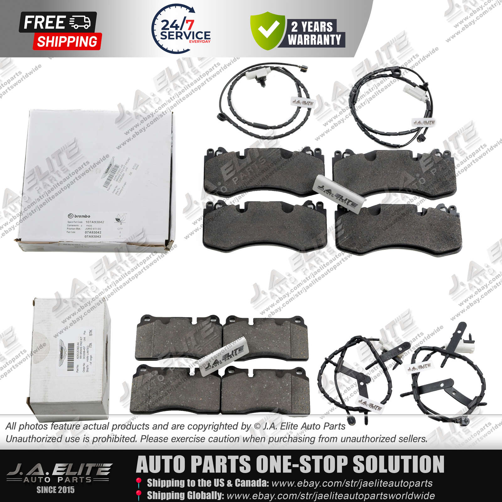 2pcs Genuine Front & Rear Brake Pad Kit fit Aston Martin Rapide, + FREE SENSOR