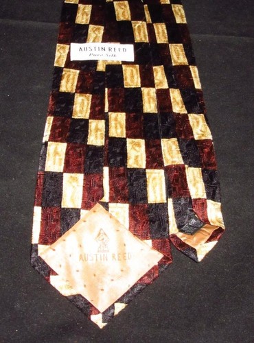 Austin Reed Pure Silk Necktie, made in England, Brown, Black, Ivory Rectangles - Picture 2 of 2
