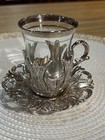Espresso Cup & Saucer Set 70 ml Glass Metal Silver Clear Floral Traditional — photo 2