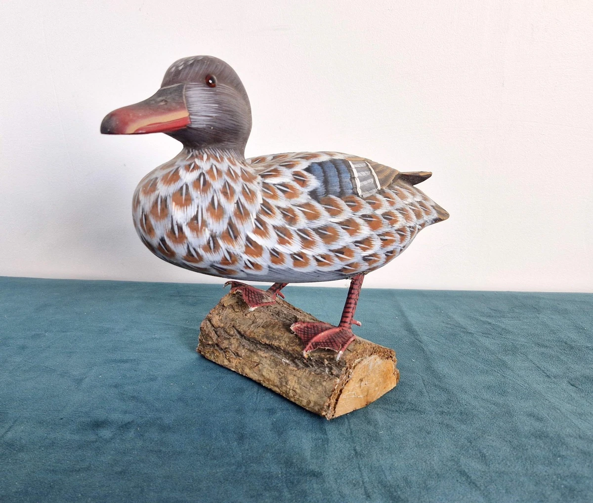 Canard en bois sculpté et peint main 12x24 cm - FR