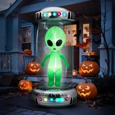 8.2ft Halloween Inflatable UFO with Alien, Animated RGB LEDs, Outdoor Yard Decor