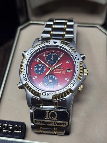 Seiko Quartz Sports 150 Chronograph – Vintage New Old Stock – Red Dial
